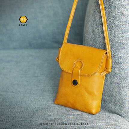 2025 Spring Mobile Phone Bag New Genuine Leather Women's Bag Wholesale Vegetable Tanned Leather Small Crossbody Bag Summer Bag Mobile Phone Bag