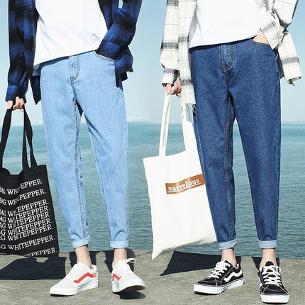 Autumn and Winter Nine-Point Jeans Men's Korean Style Trendyy 2025 New Slim-Fitting Teenagers Casual Stretch Pants