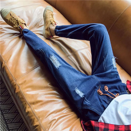 Autumn and Winter Nine-Point Jeans Men's Korean Style Trendyy 2025 New Slim-Fitting Teenagers Casual Stretch Pants