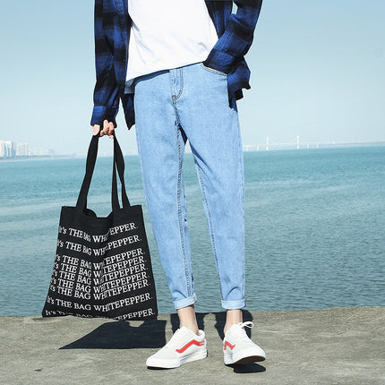 Autumn and Winter Nine-Point Jeans Men's Korean Style Trendyy 2025 New Slim-Fitting Teenagers Casual Stretch Pants
