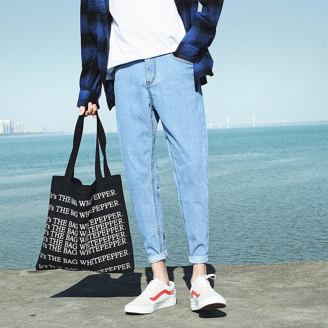 Autumn and Winter Nine-Point Jeans Men's Korean Style Trendyy 2025 New Slim-Fitting Teenagers Casual Stretch Pants