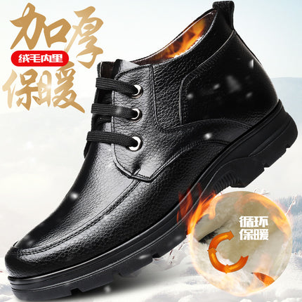 Large Size Genuine Leather Men's Casual Non-slip Cotton Shoes Winter Warm Fleece-lined Padded Cotton Leather Shoes Men's Middle-aged and Elderly Dad Shoes
