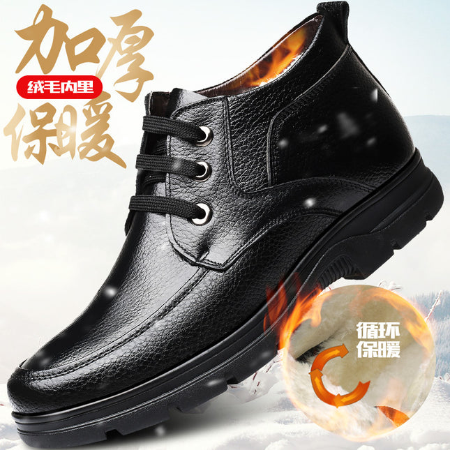Large Size Genuine Leather Men's Casual Non-slip Cotton Shoes Winter Warm Fleece-lined Padded Cotton Leather Shoes Men's Middle-aged and Elderly Dad Shoes