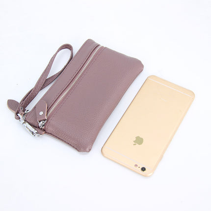 Ultra-Thin Genuine Leather Women's Clutch Korean Version Versatile Mobile Phone Bag First Layer Cowhide Zipper Wrist Bag Long Wallet for Women