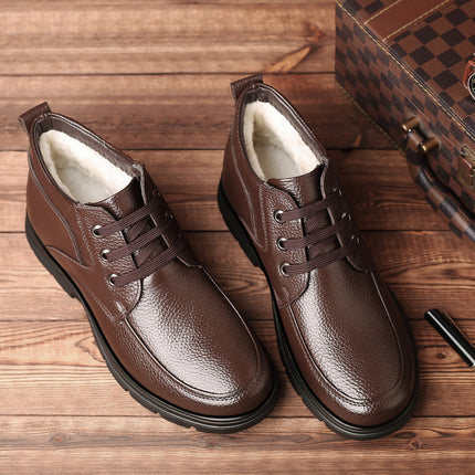 Men's Cotton Shoes Men's Winter Warm fleece-lined Cotton Leather Shoes Middle-aged Genuine Leather 2025 Winter Middle-aged and Elderly Dad Shoes Cross-border