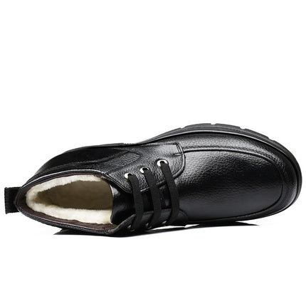 Large Size Genuine Leather Men's Casual Non-slip Cotton Shoes Winter Warm Fleece-lined Padded Cotton Leather Shoes Men's Middle-aged and Elderly Dad Shoes