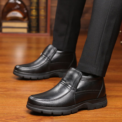 Leather shoes men's winter leather casual high-top shoes men's cotton-padded shoes middle-aged and elderly warm fleece-lined dad shoes extra large size cross-border