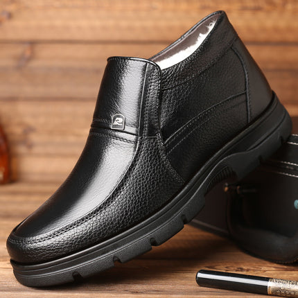 Leather shoes men's winter leather casual high-top shoes men's cotton-padded shoes middle-aged and elderly warm fleece-lined dad shoes extra large size cross-border