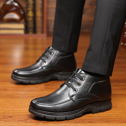 Large Size Genuine Leather Men's Casual Non-slip Cotton Shoes Winter Warm Fleece-lined Padded Cotton Leather Shoes Men's Middle-aged and Elderly Dad Shoes