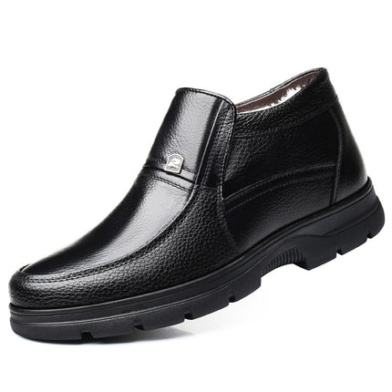 Leather shoes men's winter leather casual high-top shoes men's cotton-padded shoes middle-aged and elderly warm fleece-lined dad shoes extra large size cross-border