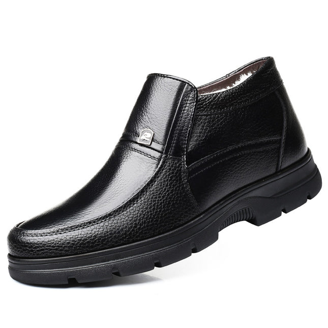 Leather shoes men's winter leather casual high-top shoes men's cotton-padded shoes middle-aged and elderly warm fleece-lined dad shoes extra large size cross-border