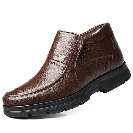 Leather shoes men's winter leather casual high-top shoes men's cotton-padded shoes middle-aged and elderly warm fleece-lined dad shoes extra large size cross-border