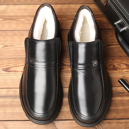 Leather shoes men's winter leather casual high-top shoes men's cotton-padded shoes middle-aged and elderly warm fleece-lined dad shoes extra large size cross-border