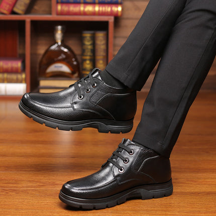 Large Size Genuine Leather Men's Casual Non-slip Cotton Shoes Winter Warm Fleece-lined Padded Cotton Leather Shoes Men's Middle-aged and Elderly Dad Shoes