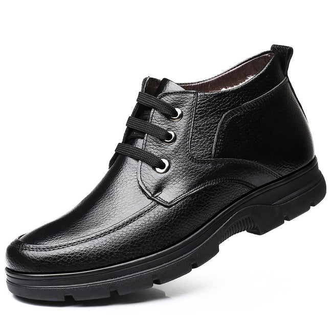 Large Size Genuine Leather Men's Casual Non-slip Cotton Shoes Winter Warm Fleece-lined Padded Cotton Leather Shoes Men's Middle-aged and Elderly Dad Shoes