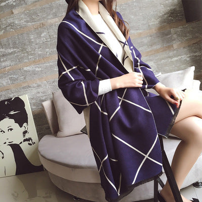 Cross-border Autumn and Winter Explosions European and American Color Matching Plaid Cashmere Scarf British Style Fashion All-match Warm Shawl Scarf