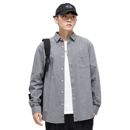 Dongyu Men's Spring and Autumn Shirts Men's Casual Pure Cotton Shirts Solid Color Long Sleeve Brushed Shirts Men's Ready Stock Wholesale