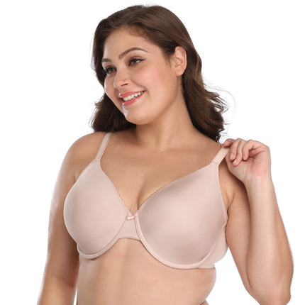 Charming Lansheng foreign trade brand large size bra smooth thin Cup European and American underwear wholesale large chest small steel ring bra