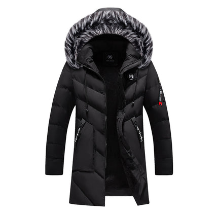 Amazon Winter Cotton-padded Long Thickened Cold-proof Warm Removable Cap Men's Slim-fit Casual Cotton-padded Coat