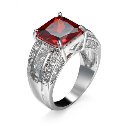 Cross-border Hot Gold-plated Jewelry Men's and Women's Wedding Ring Jewelry Garnet Red Zircon Ring Women's Design Sense Niche Jewelry Trendy