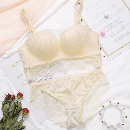 Huamei Summer New Lace Princess Massage Palm Cup Sexy Bra Comfortable Gather-up No Rings Underwear Set