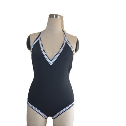 2020 cross-border Amazon one-piece swimsuit European and American bikini beach selling shark tooth printed lace-up swimsuit wholesale