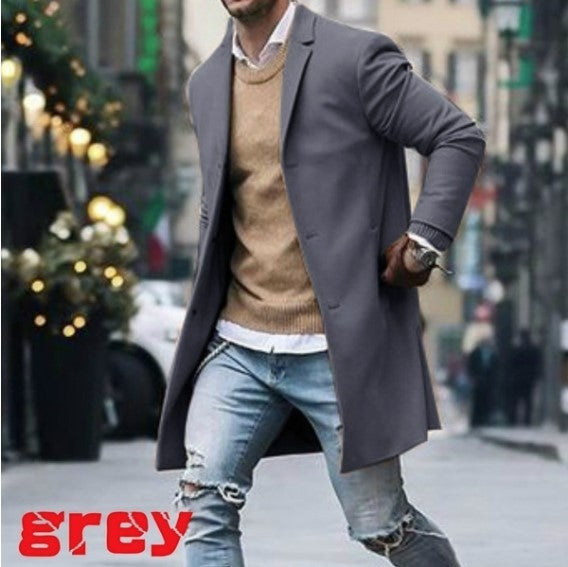 Foreign trade explosions coat 2019 AliExpress wish winter new solid color simple men's long woolen cloth coat