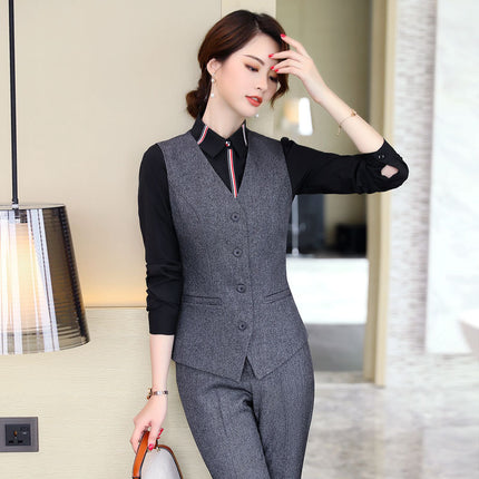 Professional vest set female autumn and winter hotel work clothes catering beautician ktv front desk cashier uniform