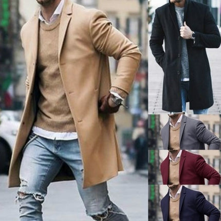 Foreign trade explosions coat 2019 AliExpress wish winter new solid color simple men's long woolen cloth coat