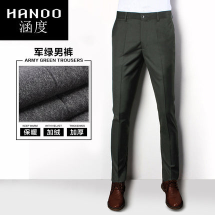 The Source of Trousers Factory Direct Sales Autumn and Winter Slim Fit Warm Fleece-Lined Thickeneded Suit Trousers Straight-Leg Non-Iron Business Casual Trousers