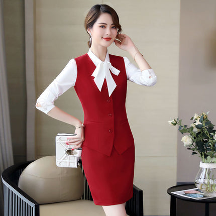 Professional vest set female autumn and winter hotel work clothes catering beautician ktv front desk cashier uniform