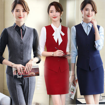 Professional vest set female autumn and winter hotel work clothes catering beautician ktv front desk cashier uniform