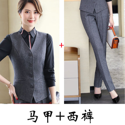 Professional vest set female autumn and winter hotel work clothes catering beautician ktv front desk cashier uniform