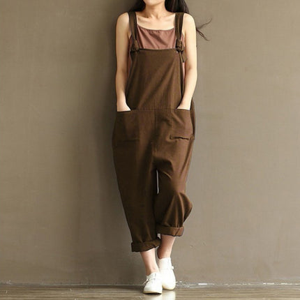 Factory direct supply of European and American plus size literature retro dark blue sanding cotton strap casual pants women 1701