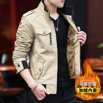 Amazon Explosions Velvet Jacket Large Size Men's Workwear Jacket Washed Cotton Collar Jacket Men's Factory Outlet
