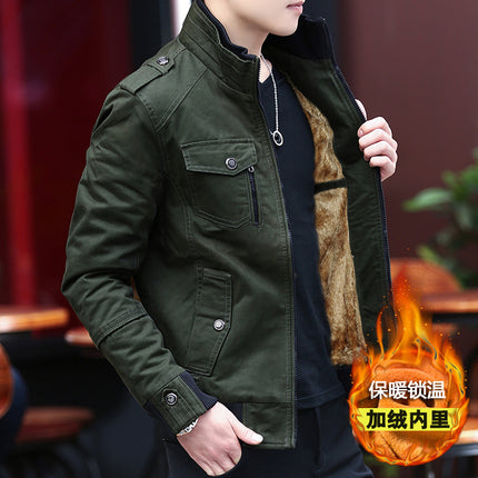 Amazon Explosions Velvet Jacket Large Size Men's Workwear Jacket Washed Cotton Collar Jacket Men's Factory Outlet