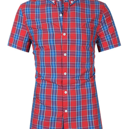 Amazon Cross-border Summer New European and American Large Size Men's Short-sleeved Lapel Plaid Shirt Men's Cotton Casual Shirt