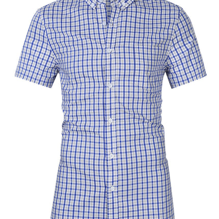 Amazon Cross-border Summer New European and American Large Size Men's Short-sleeved Lapel Plaid Shirt Men's Cotton Casual Shirt