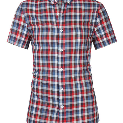Amazon Cross-border Summer New European and American Large Size Men's Short-sleeved Lapel Plaid Shirt Men's Cotton Casual Shirt