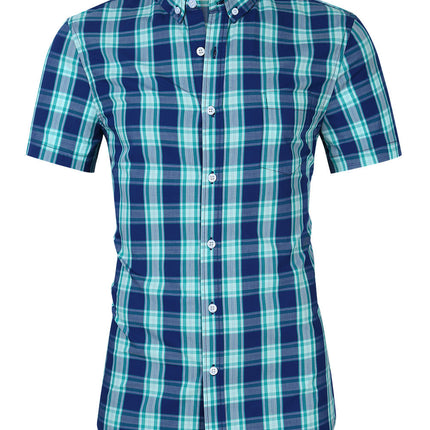 Amazon Cross-border Summer New European and American Large Size Men's Short-sleeved Lapel Plaid Shirt Men's Cotton Casual Shirt