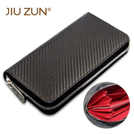 Cross-border exclusive for new straw mat pattern ultra-fiber leather long men's wallet carbon fiber women's handbag OEM custom