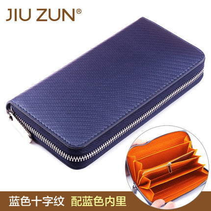Cross-border exclusive for new straw mat pattern ultra-fiber leather long men's wallet carbon fiber women's handbag OEM custom