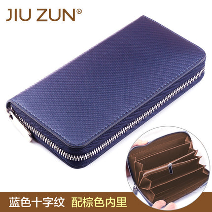 Cross-border exclusive for new straw mat pattern ultra-fiber leather long men's wallet carbon fiber women's handbag OEM custom