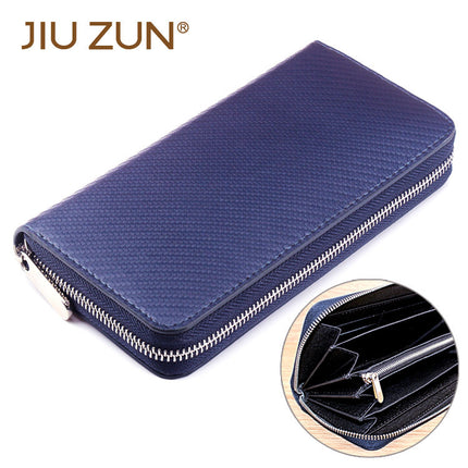 Cross-border exclusive for new straw mat pattern ultra-fiber leather long men's wallet carbon fiber women's handbag OEM custom