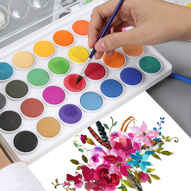 Cross-Border 48-color beginner solid watercolor pigment powder cake set art painting solid watercolor factory wholesale