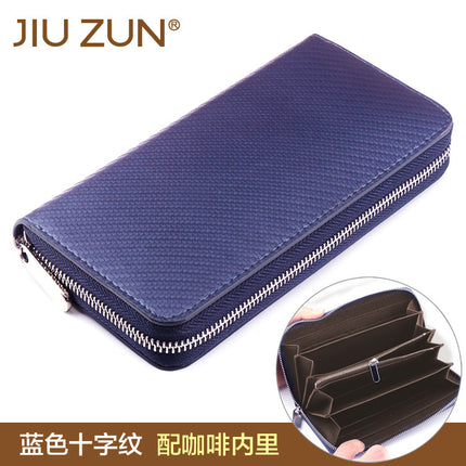 Cross-border exclusive for new straw mat pattern ultra-fiber leather long men's wallet carbon fiber women's handbag OEM custom