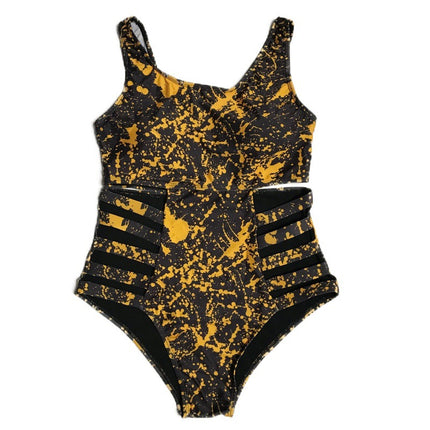 Cross-border new European and American women's plus size one-piece swimsuit high waist board strap AliExpress graffiti swimsuit bikini