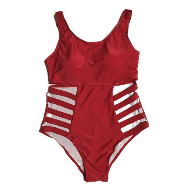 Cross-border new European and American women's plus size one-piece swimsuit high waist board strap AliExpress graffiti swimsuit bikini