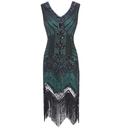 S-4Xl Amazon Wish Real Shot 1920S Retro Sequin Dress Handmade Beaded Tassel Plus Size Evening Dress