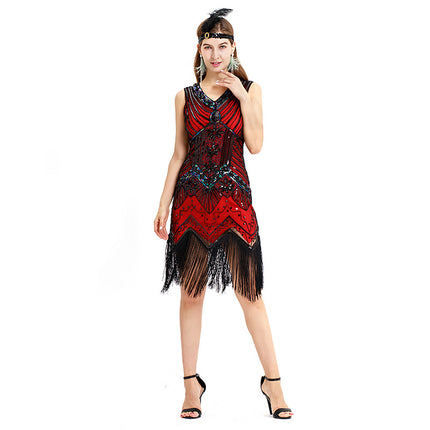 S-4Xl Amazon Wish Real Shot 1920S Retro Sequin Dress Handmade Beaded Tassel Plus Size Evening Dress